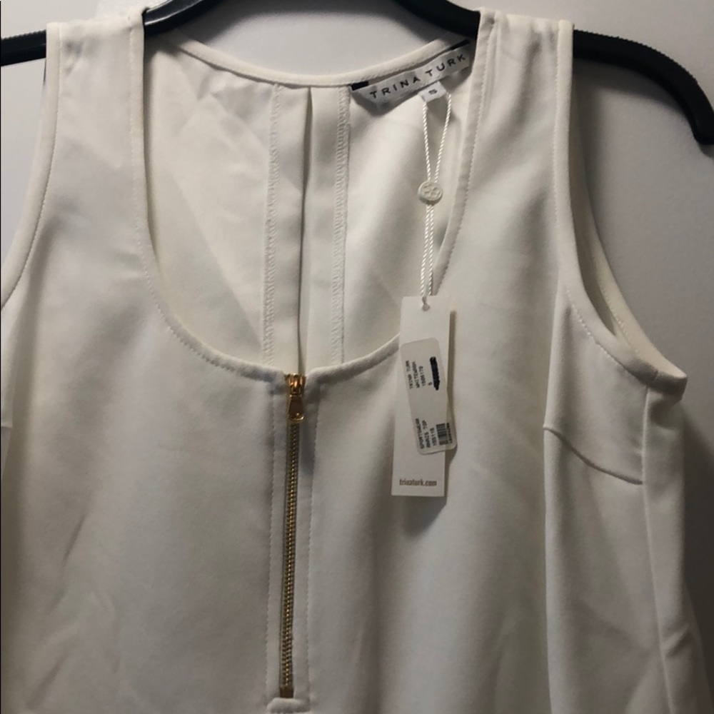NWT Trina Turk White Tank with Zipper - Picture 2 of 3